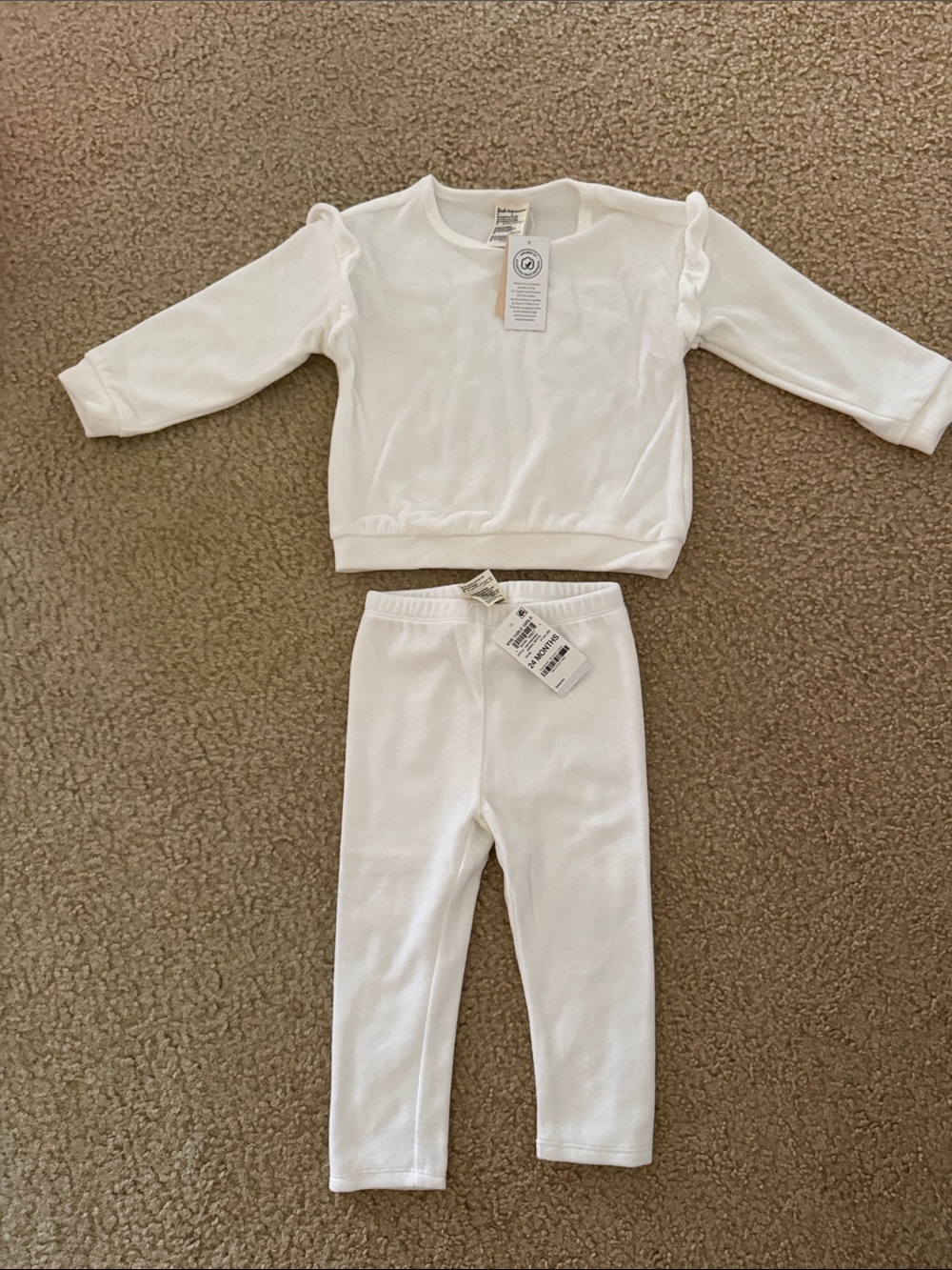 First Impressions White Two-Piece Ruffle Shoulder Pajama Set
